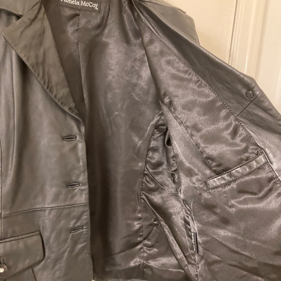 Genuine Leather Jacket w/ Rhinestone Buttons by Pamela McCoy. Size Large. Black - Picture 7 of 14
